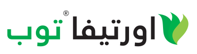 Green and black Arabic logo with a leaf icon