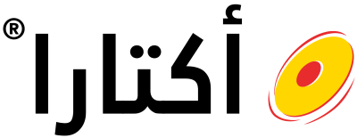 Arabic text with a red-and-yellow oval logo on the right
