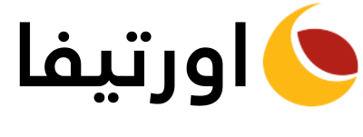 Arabic text logo with red and yellow crescent shape