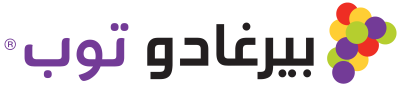 Purple Arabic logo with multicolored dot cluster on the right