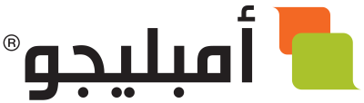 Amelijoo logo with Arabic text and orange and green squares