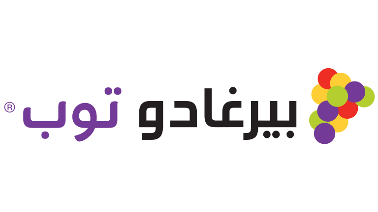 Purple Arabic logo with multicolored dot cluster on the right