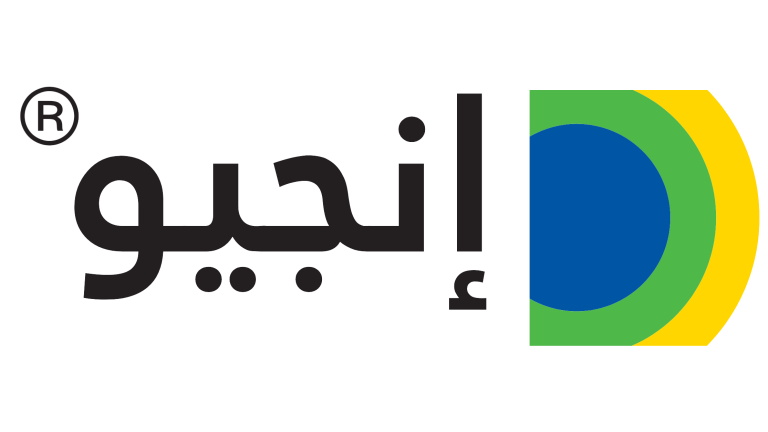 Arabic word "إنجيو" next to a green and yellow logo with a blue circle
